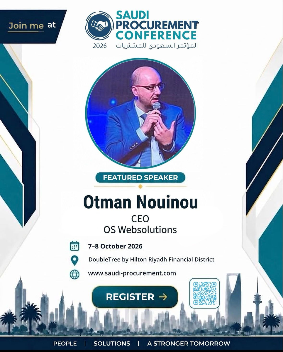 Featured speaker card for Otman Nouinou at the Saudi Procurement Conference 2026, 7 to 8 October at DoubleTree by Hilton Riyadh Financial District, with a photo of Otman speaking on stage.